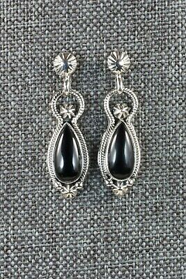 Navajo Onyx and Sterling Silver Earrings - Verley Betone - High Lonesome Trading