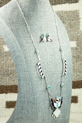 Multi Stone & Sterling Silver Inlay Necklace and Earrings Set - Leavus Ahiyite