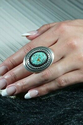 Navajo Turquoise and Sterling Silver Ring - Calvin Martinez - Size 8 - High Lonesome Trading