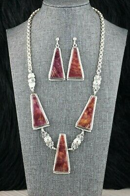Spiny Oyster & Sterling Silver Necklace and Earrings Set -Annie Spencer - Navajo - High Lonesome Trading