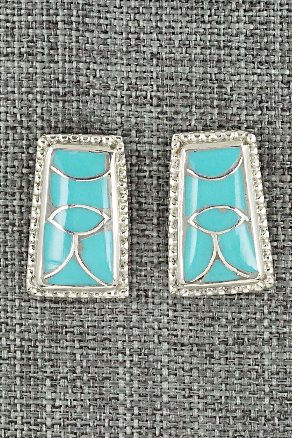 Turquoise & Sterling Silver Inlay Earrings - Karlena Seontewa