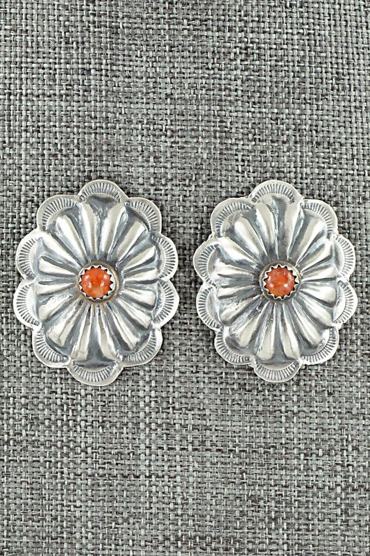 Spiny Oyster & Sterling Silver Earrings - Joan Begay
