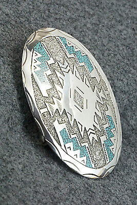 Turquoise Chip Inlay & Sterling Silver Belt Buckle - Raymond Begay