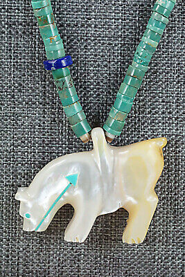 Mountain Lion Zuni Fetish Carving Necklace - Andres Quandelacy