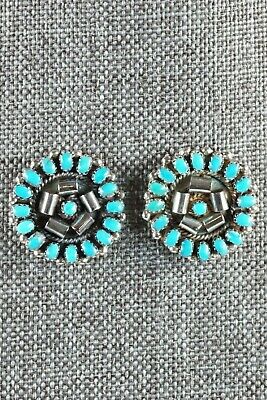 Zuni Turquoise & Sterling Silver Earrings - Lorencita Walela - High Lonesome Trading