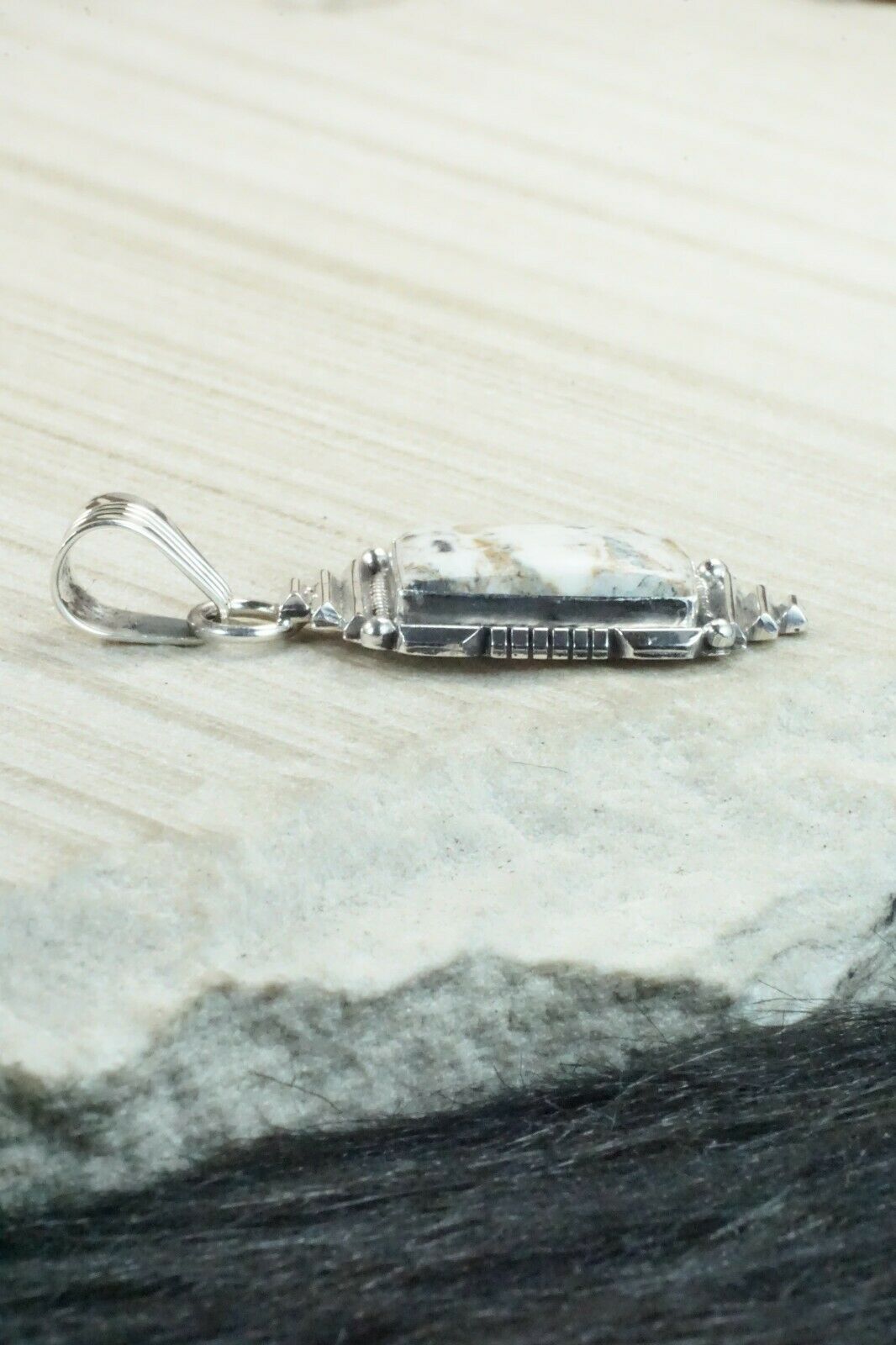 White Buffalo & Sterling Silver Pendant - Daniel Benally