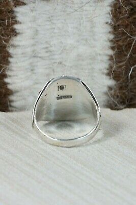 Navajo Turquoise, Coral & Sterling Silver Ring - Grace Smith - Size 12