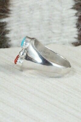 Turquoise, Coral & Sterling Silver Ring - Wilbur Myers - Size 11