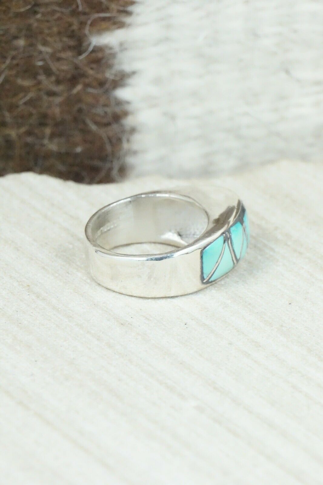 Turquoise & Sterling Silver Ring - Orena Leekya - Size 4.75