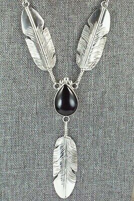 Onyx & Sterling Silver Feather & Chain Necklace - Ben Begay