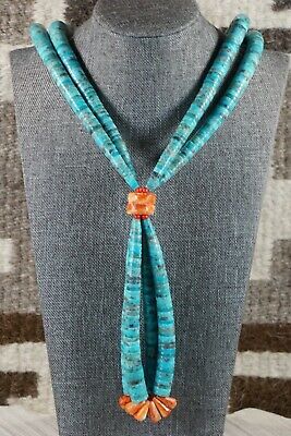 Santo Domingo Traditional Turquoise & Spiny Oyster Necklace - Lupe Lovato - High Lonesome Trading
