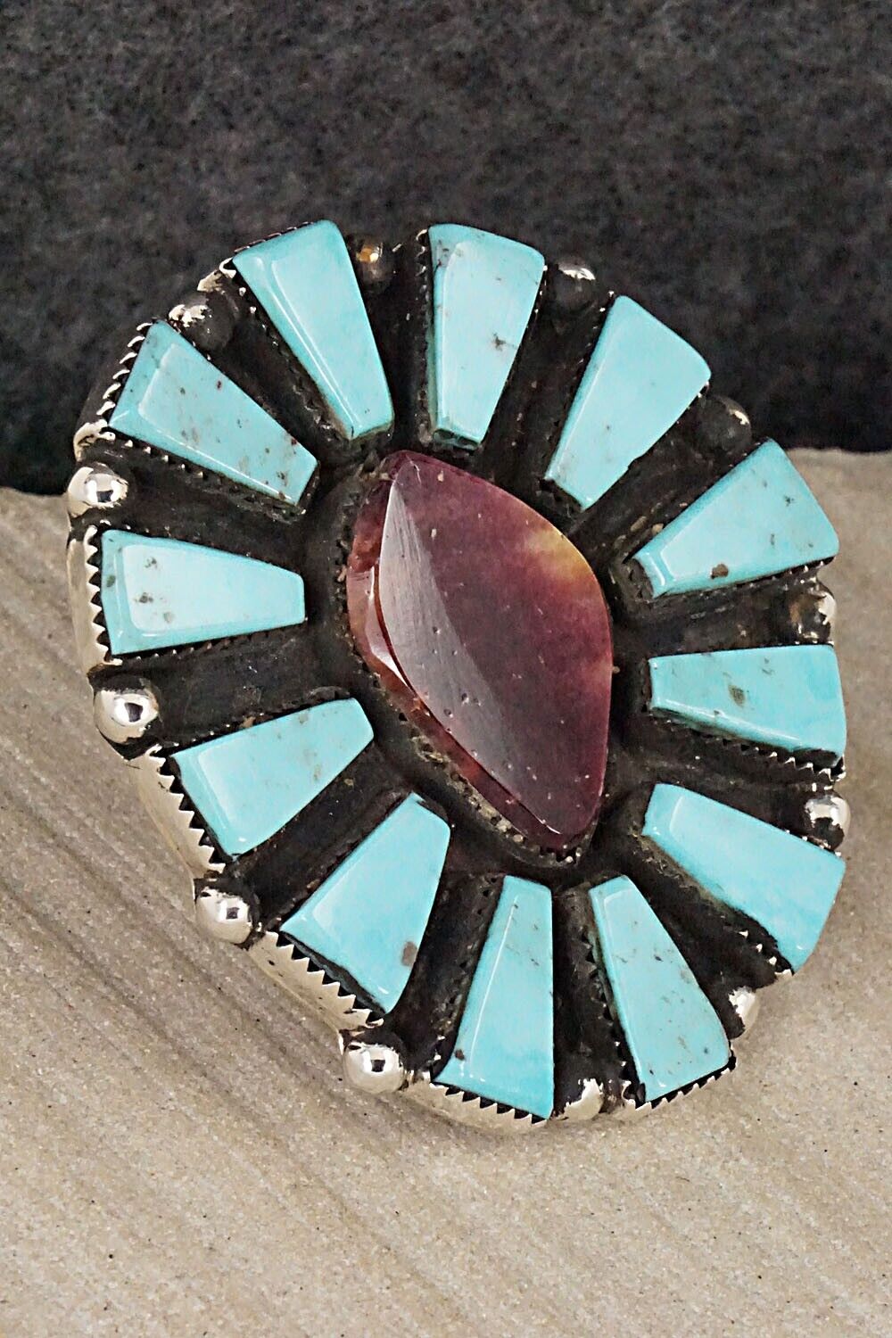 Turquoise, Spiny Oyster & Sterling Silver Ring - Selina Warner - Size 6