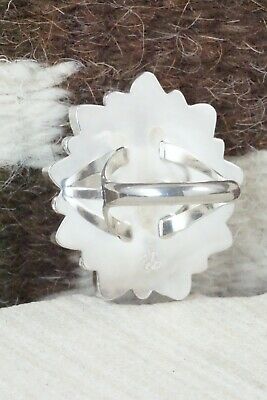 Turquoise, Spiny Oyster & Sterling Silver Ring - Leslie Lamy - Size 7.5