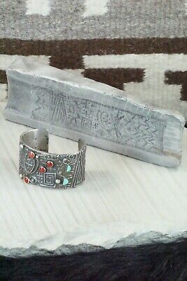 Turquoise, Coral and Sterling Silver Bracelet - Stuart Billie