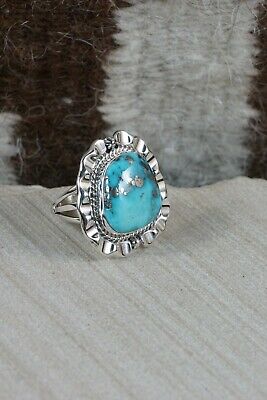 Navajo Turquoise and Sterling Silver Ring - Samuel Yellowhair - Size 8.25