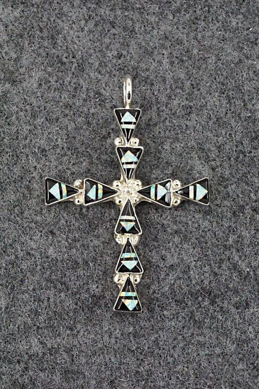 Opalite, Onyx & Sterling Silver Pendant - Francine Chapito