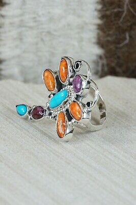 Spiny Oyster & Sterling Silver Dragonfly Ring - Bobby Platero - Size 5.5