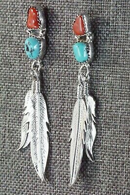 Turquoise, Coral & Sterling Silver Earrings - Annie Spencer