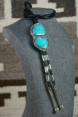 Navajo Turquoise & Sterling Silver Bolo Tie - Alvin Joe - High Lonesome Trading