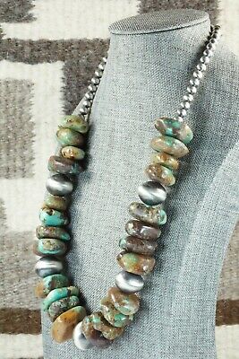 Turquoise & Sterling Silver Navajo Pearl Necklace - Doreen Jake