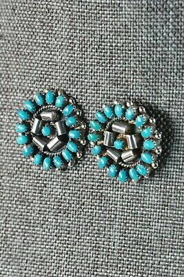 Zuni Turquoise & Sterling Silver Earrings - Lorencita Walela - High Lonesome Trading