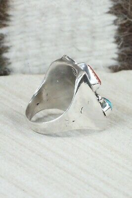 Turquoise, Coral and Sterling Silver Ring - Wilbur Myers - Size 9