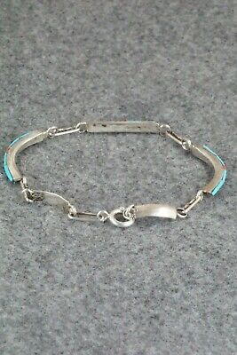 Turquoise & Coral Sterling Silver Bracelet - Roland Natachu