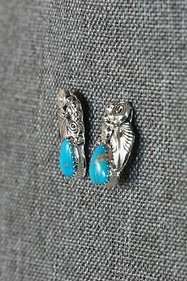 Navajo Turquoise and Sterling Silver Earrings - Etta Larry - High Lonesome Trading