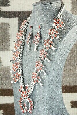 Coral & Sterling Silver Squash Blossom Set - Claudine Penketewa