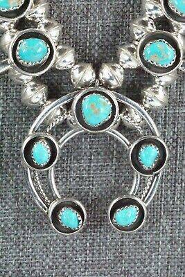 Turquoise & Sterling Silver Squash Blossom and Earrings - Phil Garcia