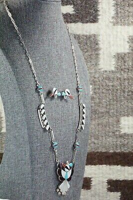 Multi Stone & Sterling Silver Inlay Necklace and Earrings Set - Leavus Ahiyite
