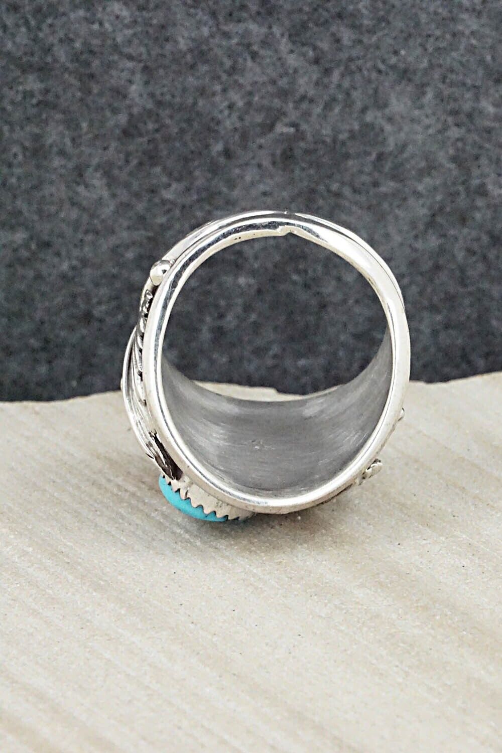 Turquoise, Coral & Sterling Silver Ring - Jeannette Saunders - Size 11