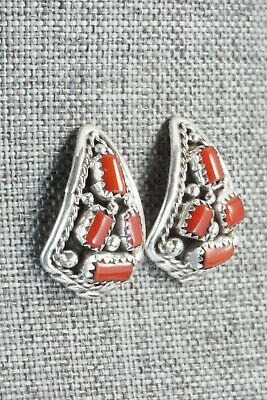 Coral & Sterling Silver Earrings - Melvin Chee