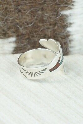 Turquoise, Coral & Sterling Silver Ring - Jolene Jazzie - Size 8