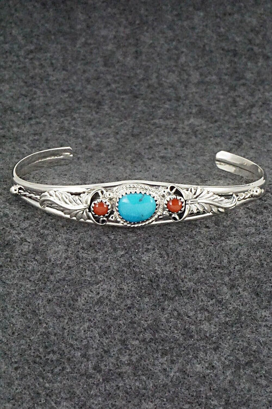 Turquoise, Coral & Sterling Silver Bracelet - Alice Rose Saunders