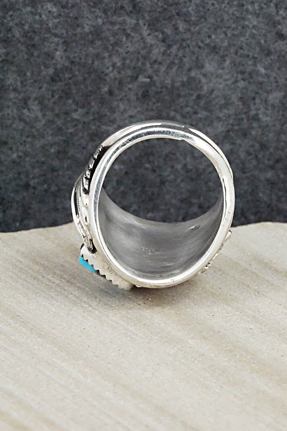 Turquoise, Coral & Sterling Silver Ring - Jeannette Saunders - Size 9.5
