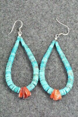 Turquoise, Spiny Oyster & Sterling Silver Earrings - Lupe Lovato