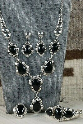 Navajo Onyx & Sterling Silver Jewelry Set - Clem Nalwood - High Lonesome Trading