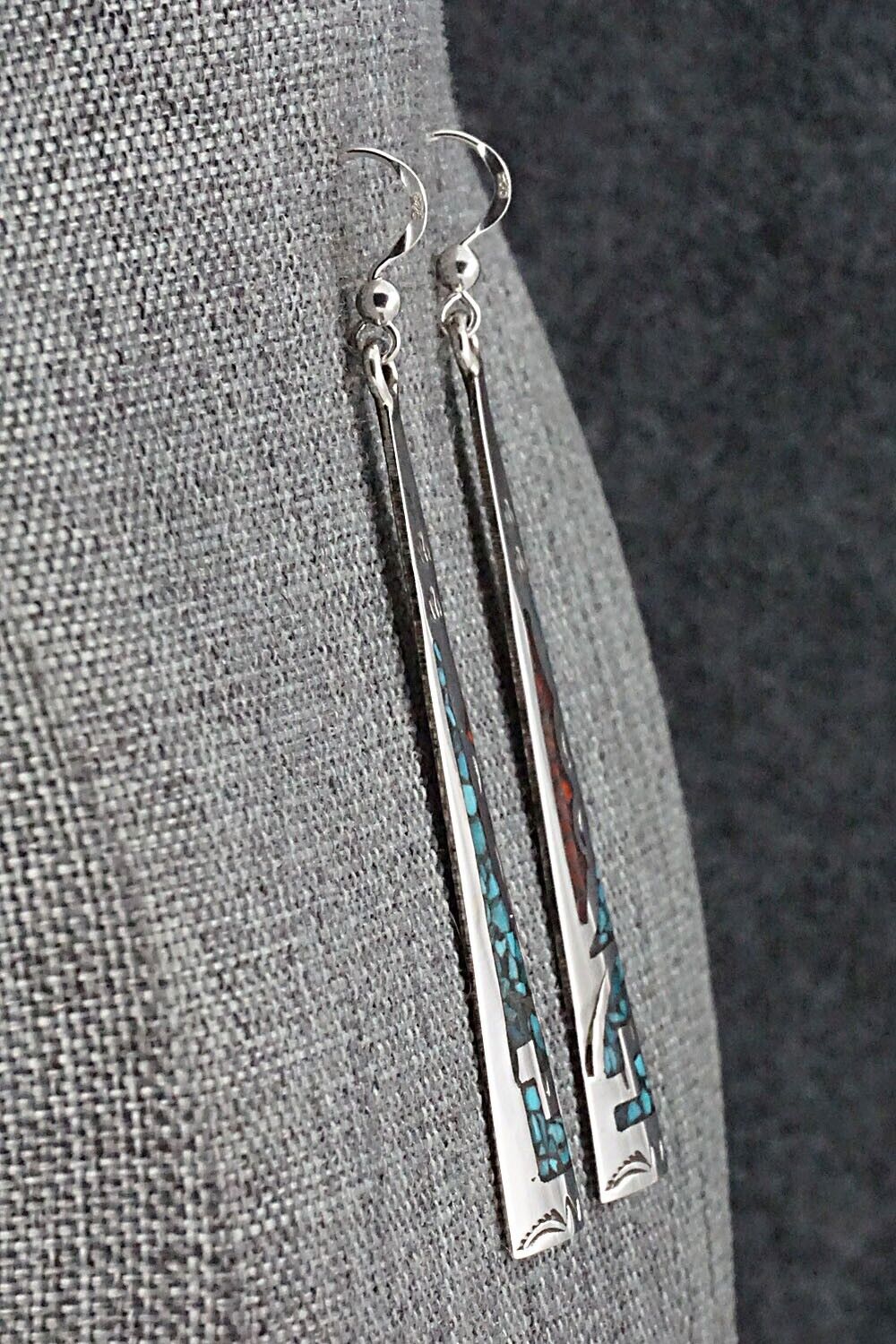 Turquoise, Coral & Sterling Silver Earrings - Jolene Yazzie