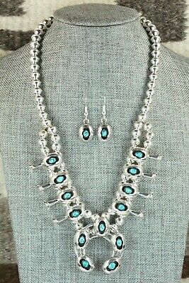 Turquoise & Sterling Silver Squash Blossom and Earrings - Phil Garcia
