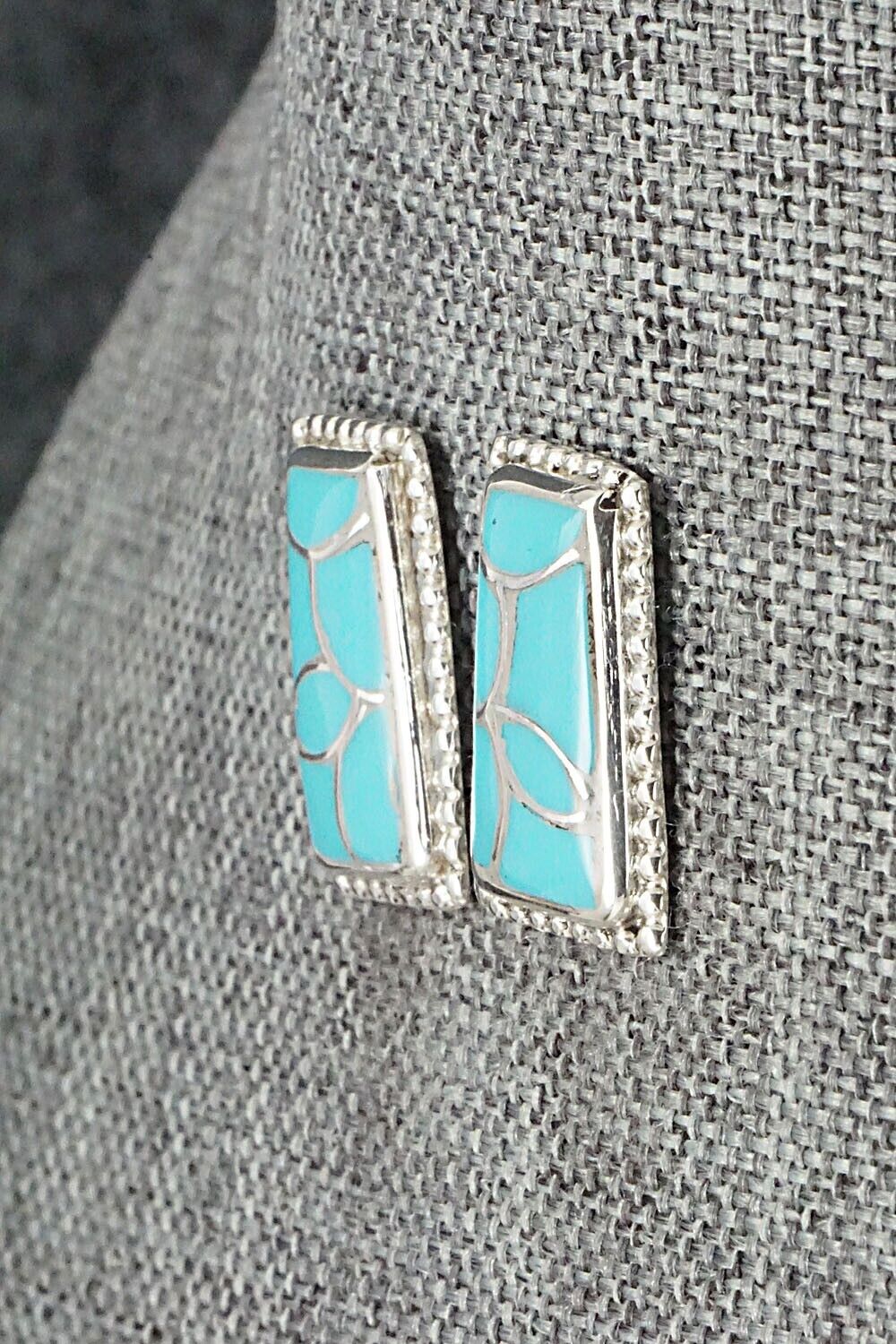 Turquoise & Sterling Silver Inlay Earrings - Karlena Seontewa