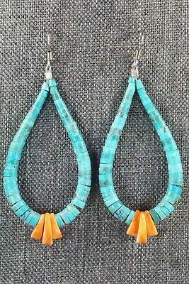 Turquoise, Spiny Oyster & Sterling Silver Earrings - Lupe Lovato