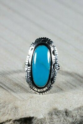 Navajo Turquoise and Sterling Silver Ring - Andrew Vandever - Size 8.5 - High Lonesome Trading