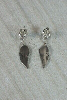 Navajo Sterling Silver Flower and Feather Earrings - Lorenzo Arviso Jr - High Lonesome Trading