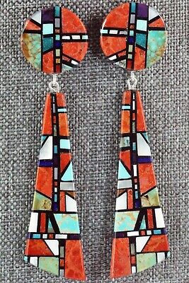 Multi Stone Inlay & Sterling Silver Earrings - Chris T. Nieto - Santo Domingo