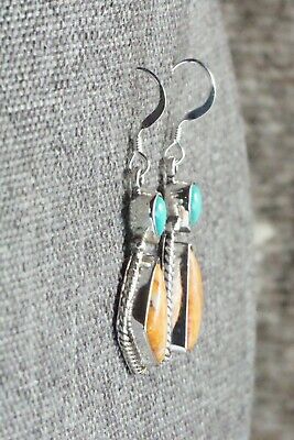 Turquoise, Spiny Oyster & Sterling Silver Earrings - Gary Shorty