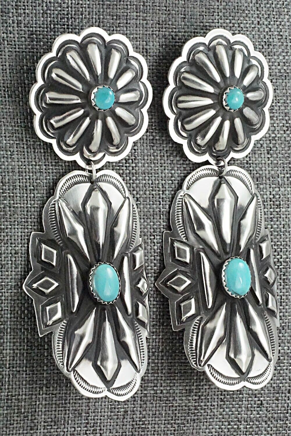 Turquoise & Sterling Silver Earrings - Leander Tahe