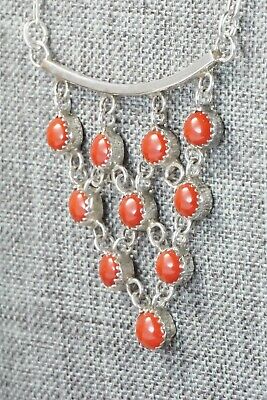 Coral & Sterling Silver Necklace and Earrings - Anthony Skeets
