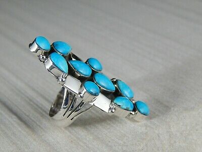 Navajo Turquoise & Sterling Silver Cluster Ring - Clarence Long - Size 7 - High Lonesome Trading