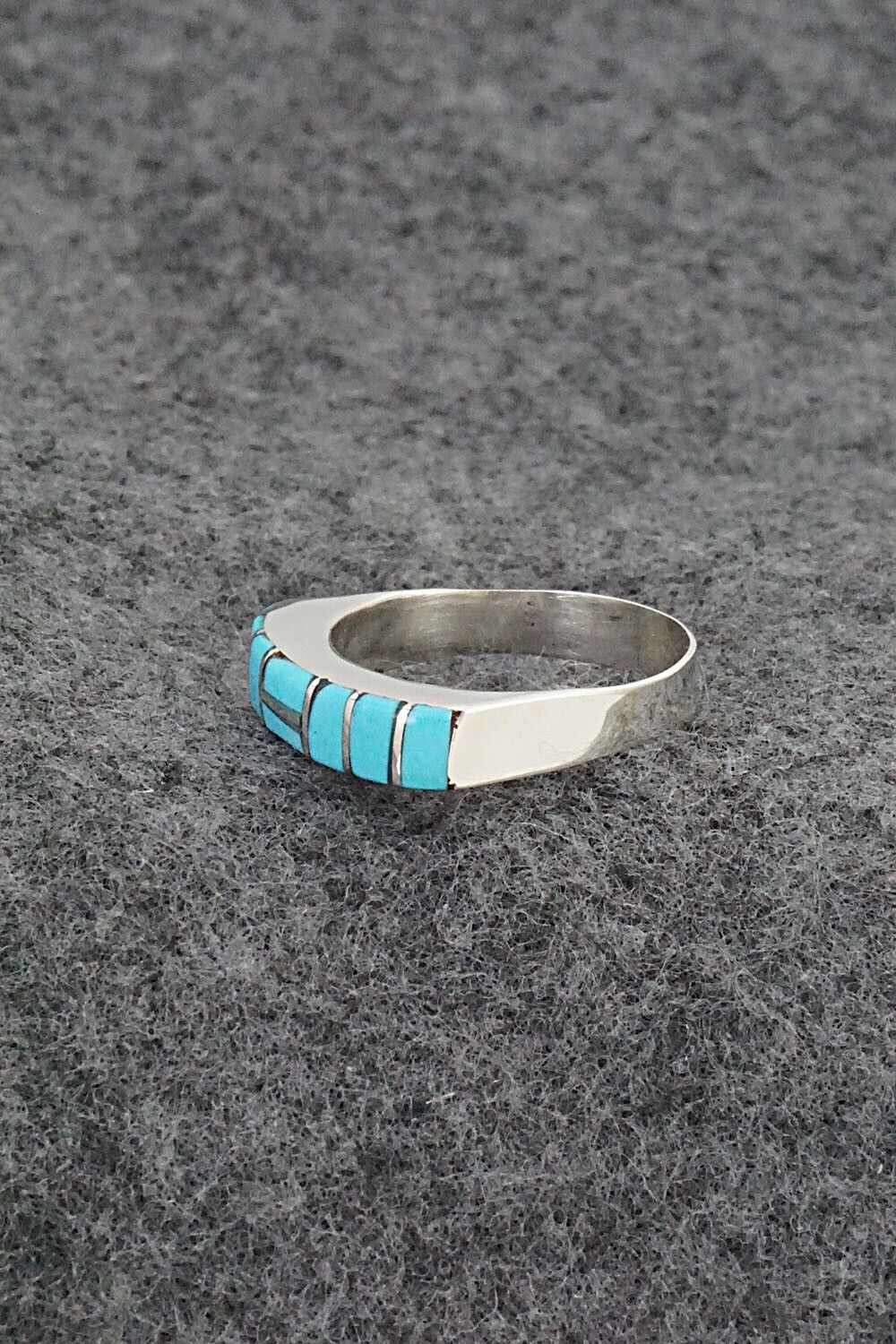 Turquoise & Sterling Silver Inlay Ring - Verna Kanesta - Size 7